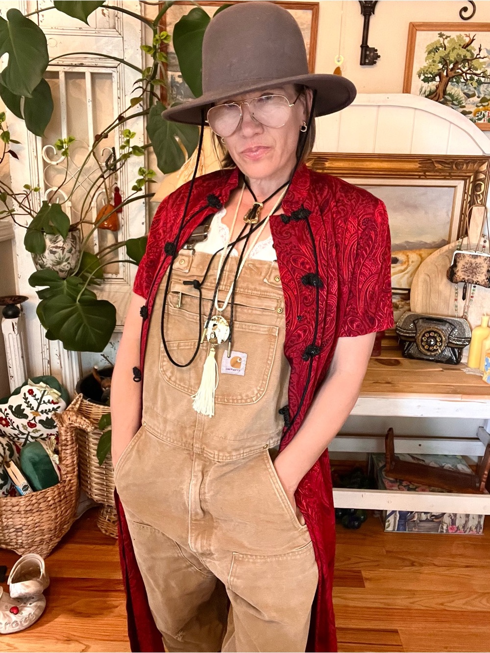 Perfectly Broke In Carhartt Eclectic Grandpa Faded Tan Duck Bib Overalls 34x30